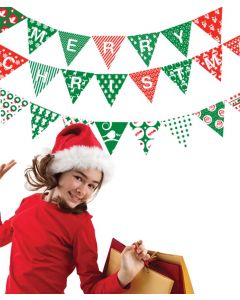 Bunting Merry Christmas Red Green White Wall Stickers 26 Pack-Red White